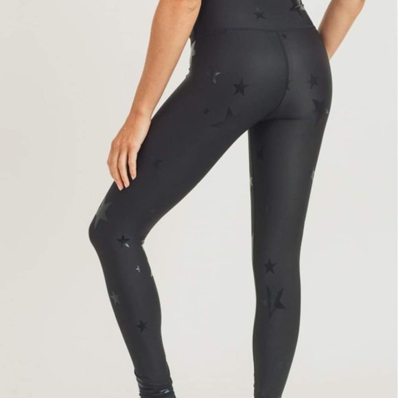 NWT Mono B Seeing Star Print Foil High Waisted Leggings Black Size XL - Picture 2 of 4